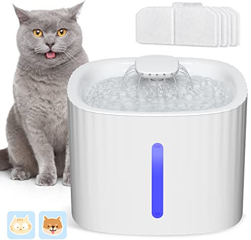 SINZUX Fuente para Gatos 3L Silenciosa, Luz LED Automática, con Filtros De Carbón Activado Y Bomba De Agua, Apto para Múltiples Mascotas