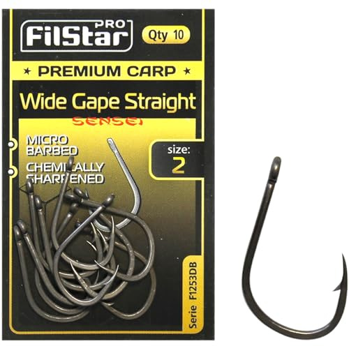 PRO FILSTAR 10 Stück Angelhaken Set Wide Gape Straight N2 - Haken für Karpfenangeln - Karpfen Angeln Zubehör - Pop Up Boilies Karpfenhaken - Carp Fishing Hooks - Angelzubehör - Karpfen Rigs - Zubehör