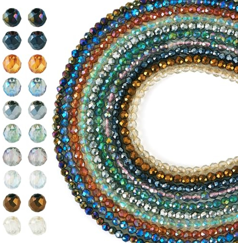 FASHEWELRY - Lot de 2 030 perline rotonde sfaccettate in vetro galvanizzato per la creazione di braccialetti, collane, gioielli e progetti artigianali