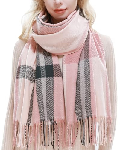 RIIQIICHY Women Winter Tartan Pink Scarf Ladies Warm Blanket Pashmina Shawl Wraps