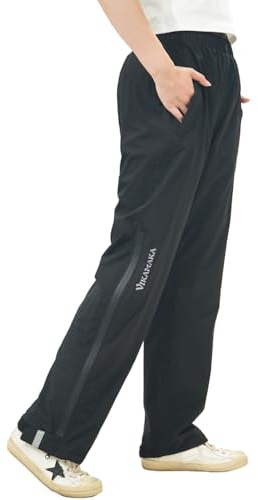 VIKAMAKA Pantalon de Pluie pour Femme et Homme, Imperméable, Léger, Respirant, Taille Élastique, Pantalon de Pluie pour Cyclisme et Course, noir, Taille S