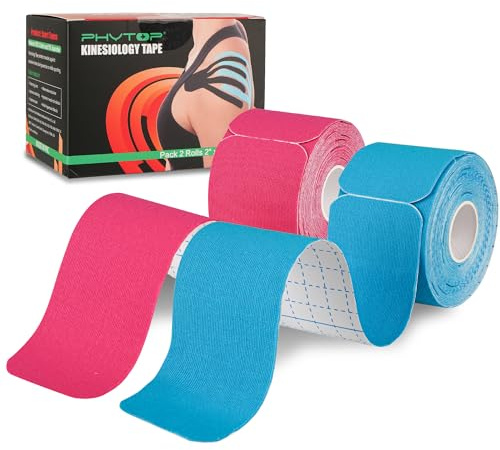 PHYTOP K Tape 40 Strips 25cm x 5cm, Kinesiology Tape Pre Cut Blue & Pink | Kinesiology Tapes for Muscles and Joints Support, Knee Tape for Knee Pain, Shoulder, Ankle, Wrist, Elbow and Lower Back
