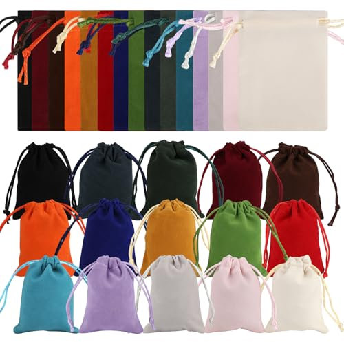 kayqbonke Pack of 30 Multi-Colored Velvet Bags, 7x9cm Jewellery, Gift, Organza Bags with Drawstring