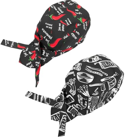 WeddHuis 2 Pezzi Bandana Unisex Regolabile, Cappello da Cuoco Traspirante per Cucina, Ristorante, BBQ e Costume da Festa