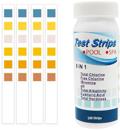 100Stk PH Teststreifen,6-in-1 Pool Tester PH und Chlor Wert Messgerät,Pooltester Messen,Streifen Wassertester Aquarium,Messstreifen Poolwasser für Cyanursäure Pool Messen,Alkalinität,Wasserhärte Teste