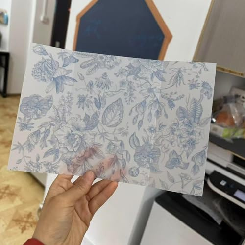 UZAMIRLEX Translucent Vellum Jackets Wrap Jackets, Blue Flower Vellum Wrap Suitable for a 5 x 7 Wedding InvitationJackets(80pcs)