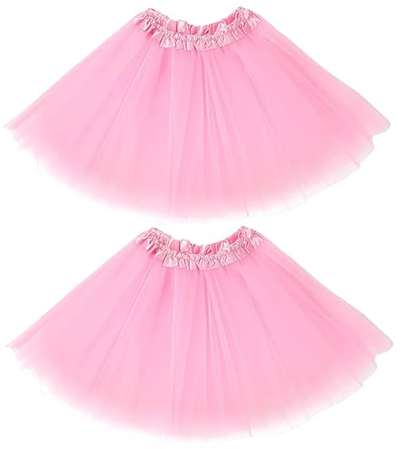 GWAWG 2 Pcs Women's Tulle Tutu Skirt, Elastic Waist 3-Layer Ballet Dance Skirt for Adults, Bubble Party Skirt for 80s Dress up Party, Halloween, Dancing Pink