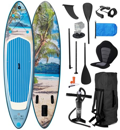 BRAST SUP Board Tropic | Aufblasbares Stand up Paddle Set | 320x81x15cm | 6 Designs | 5 Jahre Garantie | inkl. Sonderzubehör | 2in1 Paddel Kajak-Sitz Action-Cam-Halterung Fußschlaufe Pumpe Rucksack