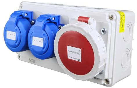 RoadEu IP67 – Cuadro Eléctrico Exterior con 2 Tomas 230V con tierra + 1 Toma CEE 16A, Caja de Distribución Impermeable Precableada para Jardín, Taller y Obra