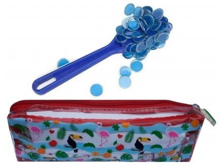 cavernedesjouets Kit Loto magnetique Bleu 3 en 1 : Trousse Bingo + Baton ramasse jetons + pions Loto - Nouveau Design - Set Accessoires Jeu + 1 Carte Tigre