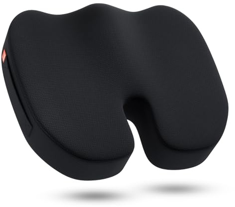 inaepeak Cojín de Asiento de Espuma Viscoelástica, Diseño Ergonómico con Hueco, Cojín Extra Grueso y Ancho (46x40x8,5 cm), Funda Acolchada Transpirable, para Silla de Oficina y Coche, Negro