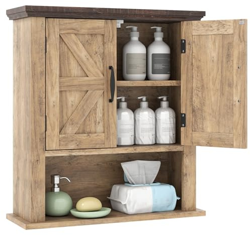 LIFEZEAL Mobiletto Bagno Salvaspazio da Parete, Armadietto da Bagno Sospeso, Pensile, con Ripiano Regolabile, Scomparto Aperto, Mobile, Moderno, per Cucina, Lavanderia, 55x19x60cm (naturale)