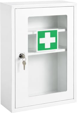First Aid Products första hjälpen förbandskåp F med visningsfönster utan fyllning, metall och pulverlackerad, 1 dörr – lämplig som medicinskåp, första hjälpen skåp, apoteksskåp