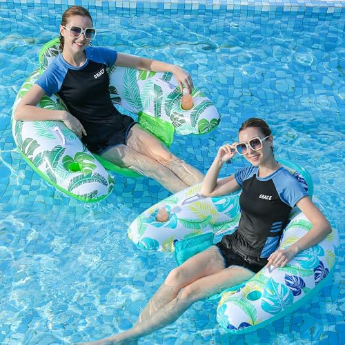 Ayuanb 2 Pack Inflatable Pool Floats Chairs with Cup Holders | Pool Floating Chair, Water Lounge for Swimming Pool, Beach, Lakes, Summer Holiday