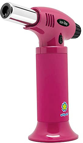 Whip-It! Ion Lite Torch, All Pink. Butane Torch Lighter, Refillable Cooking Torch with Adjustable Flame, Safety Lock for Soldering, Kitchen, Welding