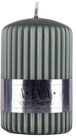 DONAU HOME Candela a forma di colonna alva, candela di paraffina, 60 x 90 mm, verde, per decorazione/candele scanalate, per decorare il soggiorno, il bagno, 25 ore di durata, 1 pezzo