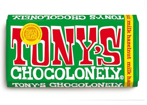 Tony's Chocolonely Milk Hazelnut Chocolate Bar - 180g, Milk Chocolate, Gift, Vegetarian - Belgian Fairtrade Chocolate