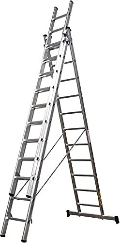 Homelux 825022 Escalera Aluminio Triple, 3 + 3 +3, 3 x 11 Peldaños, 18.5 kg