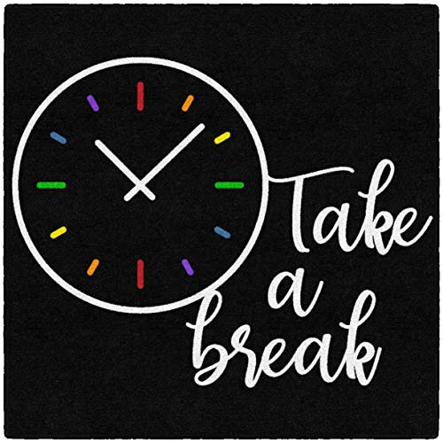 Flagship Carpets Take A Break Childrens Time Clock Classroom Entryway or Home Door Mat or Small Area Rug, 30 x 30, Black