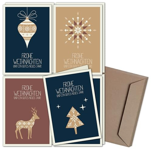 Weihnachtskarten & Umschläge,8er Set, mit PRÄGUNG, Skandinavische Weihnacht, B6 Premium Klappkarten, für Familie, Freunde, oder geschäftlich