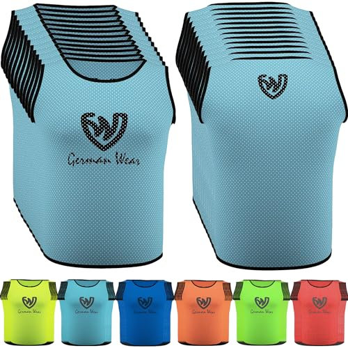 German Wear 12x Fußball Leibchen Trainingsleibchen Markierungshemd Fußballleibchen für Kinder Jugend und Erwachsene, Farbe:Hellblau, Bibs:Senior (L)