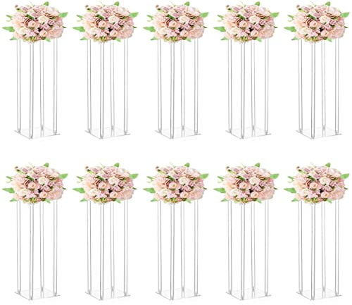 10 Pcs Wedding Centerpieces Acrylic Vases Clear Column Flower Vase Flowers Stand 7.87'' x 7.87'' x 23.6'' Rectangular Flower Display Table Flower Stands for Wedding Party Events Reception Table Decor