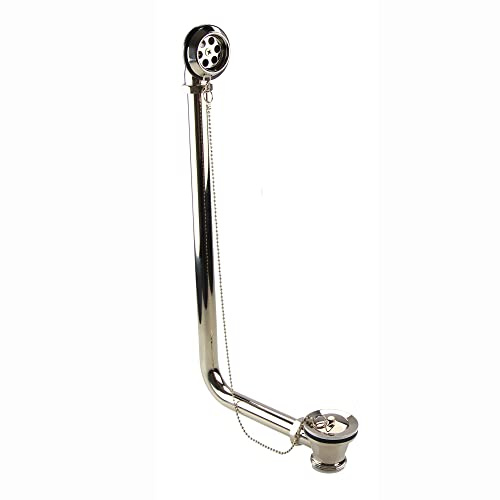 ENKI, W64, Traditional Exposed Bath Retainer Waste with Ball Chain Plug and Overflow, English Gold, Polished Brass Waste