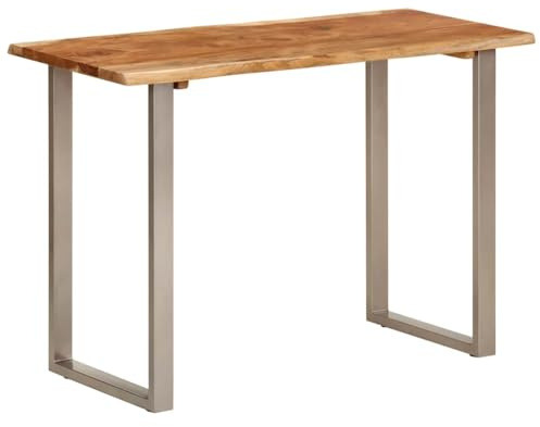 vidaXL Dining Table, Natural Edges Tabletop with Silver Power-Coated Steel Legs, Rustic Design Bistro Table for Dining Room, Kitchen, Solid Acacia Wood, 43.3''x19.6''x30''