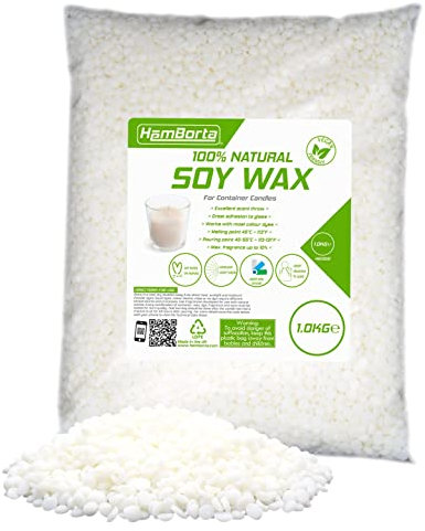 HemBorta® Sojawachs für Teelichtkerze und Kerzen im Glas 1KG, 100% Natürlich Soja Kerzenwachs zur Herstellung von Kerzen, Veganer Sojawachs für die Kerzenherstellung 1kg