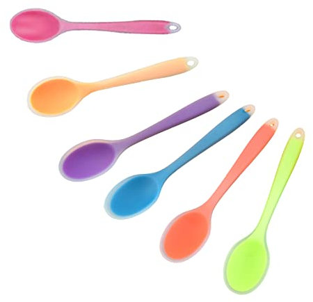 6 StüCk Mehrfarbige Silikon LöFfel SilikonlöFfelel ServierlöFfel RüHrlöFfel Kochen Silikon ServierlöFfel Zum Kochen FüR KüChe Backen RüHren Mischen Werkzeuge (Rot, GrüN, Gelb, Blau, Orange, Lila)