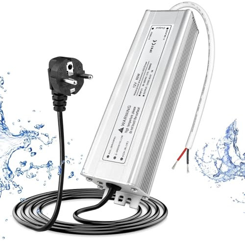 Transformador LED 12V 60W IP67, transformador exterior impermeable con enchufe, fuente de alimentación LED de 230V a 12V DC, adaptador driver LED para tiras, lámparas y proyectores.