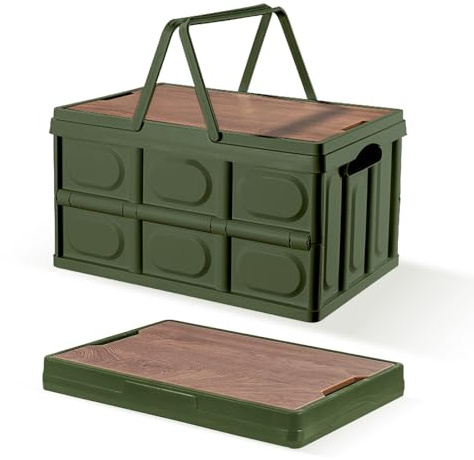 2 PCS Collapsible Storage Bins Box with Lids and Handle, 30L Portable Plastic Storage Crate Containers Totes, Instacrate Stackable Foldable Camping Basket Supplies for Camp Fishing Car RV, Office