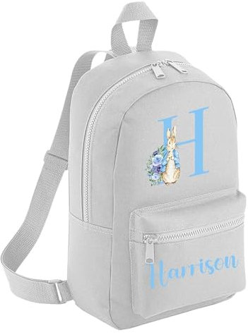 Hoolaroo Personalised Backpack Baby Toddler Bunny Rabbit Rucksack - Grey Blue Boys Nursery Gift Easter Kids