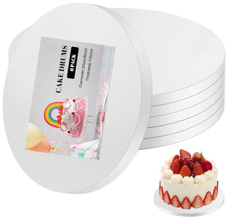 LALATOK Cake Board, Tortenunterlage, 12mm x Ø20cm/8inch 6 Stück Wiederverwendbar Cake Drum, Torten Unterplatten für Transport Kuchen, Runde Cake Karton für Hochzeit, Geburtstag, Party(Weiß)