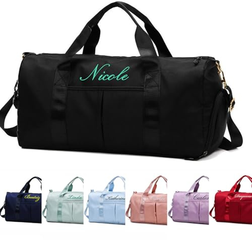 Sacs polochons personnalisés avec Broderie de nom - Sacs de Sport Yoga | sacs de voyage secs et humides et sacs de voyage avec compartiments à chaussures