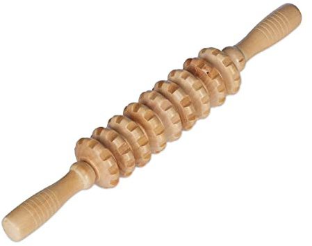 Set de 2 Rodillos de Masaje, Masajeador Manual de Madera, Bastón Masajear Espalda, Cuello, Piernas, 5x38x5 cm, Natural