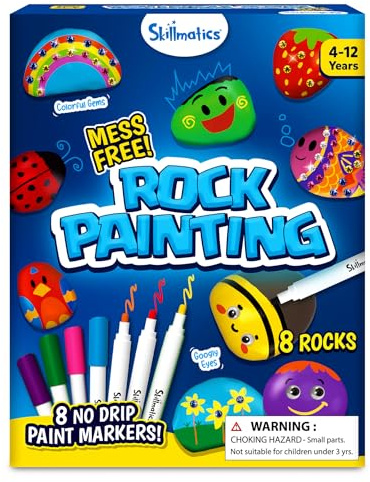 Skillmatics Rock Painting Kit - Mess-Free Art & Craft Activity for Girls & Boys, Craft Kits & Supplies, DIY Creative Activity, Gifts for Kids Ages 4, 5, 6, 7, 8, 9, 10, 11,12