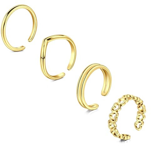 Briana Williams 4 Stück Zehenring Edelstahl Gold Einstellbare Offene Ringe für Frauen Mädchen Männer Kinder