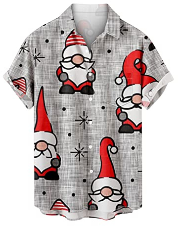 luoluoluo Funny Christmas Shirt for Men UK Xmas Hawaiian Shirts 3D Print T Shirt Santa Claus T-Shirt Button Down Shirt Short Sleeve Tops Snowflakes Pullover Front-Pocket Lapel Shirt Cotton Tshirt