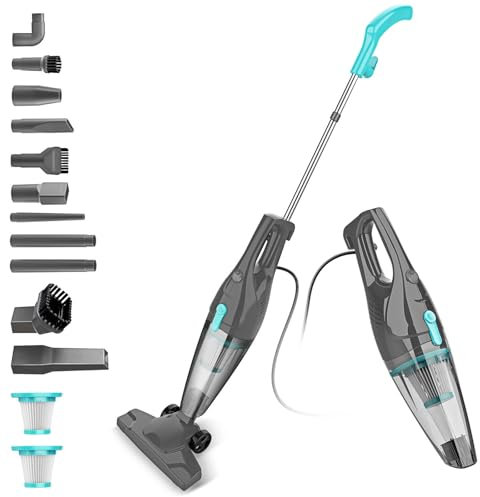 Genérico Aspiradora con Cable 2 en 1, 16 Kpa y Aspiradora Escoba con Cable,Vertical con Filtro HEPA para Suelos Duros, alfombras, Coches, Aspirador pequeño, Ligero y silencioso R3S