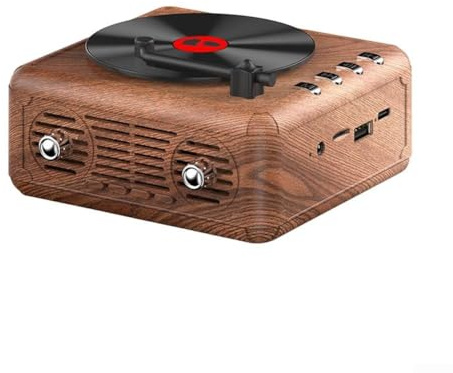 Zoegneer Lecteur CD portable avec options de connectivité sans fil, haut-parleur rétro, caisson de basses sans fil, radio portable, carte enfichable, haut-parleur pour voyage (grain de bois)