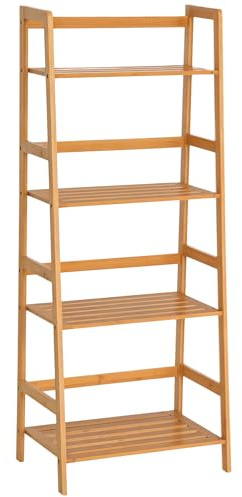 HOMCOM Bibliothèque étagère en Bambou à 4 Niveaux, présentoir de Plantes au Sol, étagère échelle pour Salon, Cuisine, Salle de Bain, Bureau, 48 x 31,5 x 120 cm, Bois Naturel