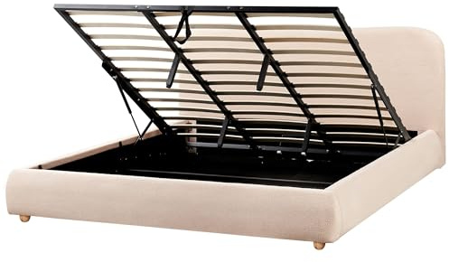 Beliani Bett Bouclé beige mit Kopfteil Bettkasten Lattenrost 180 x 200 cm modern Blagnac
