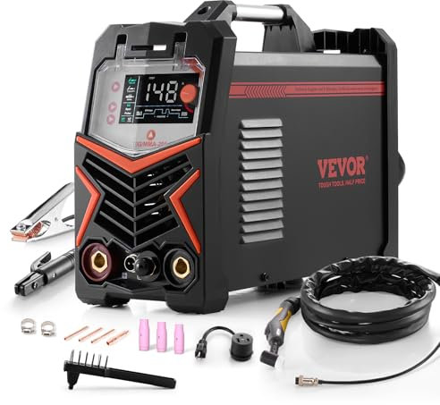VEVOR Máquina de Soldar TIG 3 en 1 de 205 A, Pantalla LED Grande, Máquina de Soldadura TIG con Inversor IGBT y Arranque de Alta Frecuencia, TIG CC/TIG Pulsado CC/MMA, Varilla, 388 x 160 x 310 mm