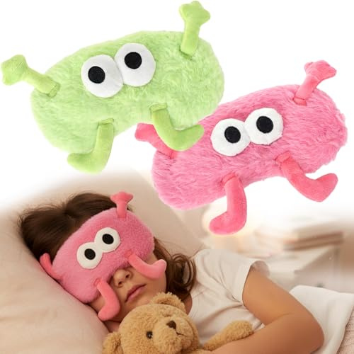 2 stycken ögonmasker rolig, ludd karikatyr groda ögonskydd, justerbar sovmask barn, söt ögonmask för barn, sovmasker för roliga presenter (rosa, grön)
