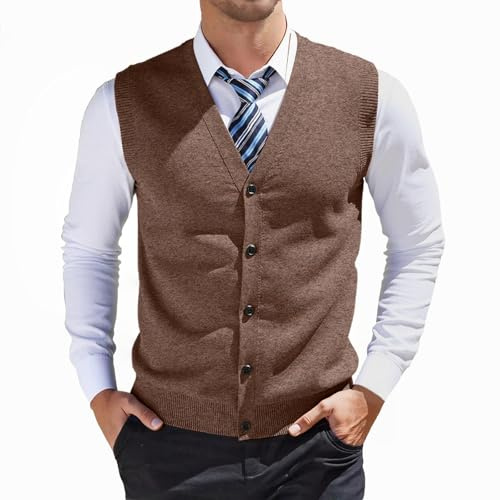 Generisch Jersey para hombre, chaleco de punto grueso, sin mangas, chaqueta de punto con botones, cuello en V, chaleco de negocios, ropa de punto, informal, chaleco regional, monocolor, camiseta sin