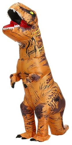 ZuoLanlan Uppblåsbar T-Rex kostym, helkropp för vuxna – brun dinosaurie, uppblåsbar dräkt – perfekt rolig outfit för halloween, maskeradfest och svensexa, dino kostym