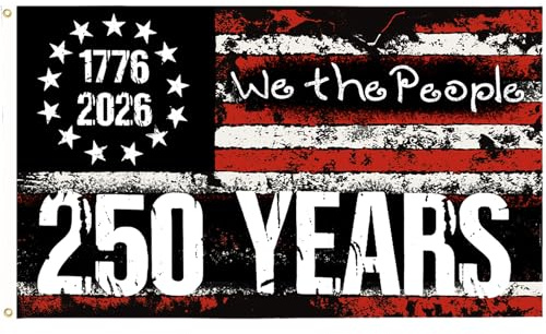 3 Ply America 250th Anniversary Flag, 3x5 Ft Double Sided 250 Anniversary USA Flag with Brass Grommets, We The People 1776-2026 250 Years Birthday Patriotic Decor for Outdoor, Front Door, Porch, Wall (Style D)