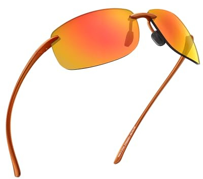 JIM HALO Lunettes de Soleil de Sport pour Hommes Femmes TR90 Cadre Sans Monture pour la Course à Pied Pêche Cyclisme Conduite Orange