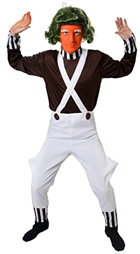 Costume d'ouvrier d'usine de chocolat pour adultes - Chemise marron et salopette blanche pour la semaine du livre, la journée mondiale du livre, déguisement, livre d'histoires, Halloween et fêtes à